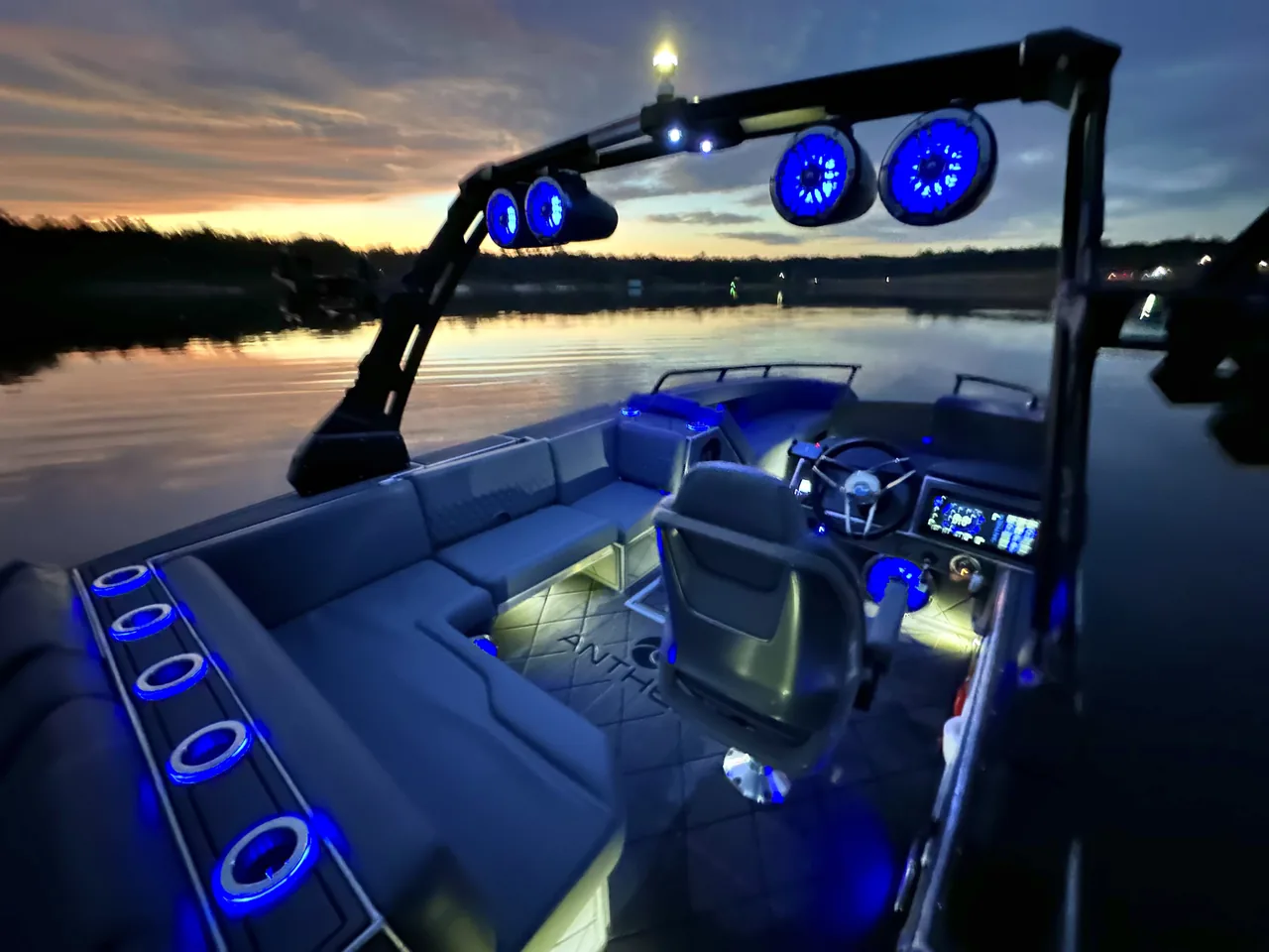 Assault XR23 interior at dusk with blue accent lighting